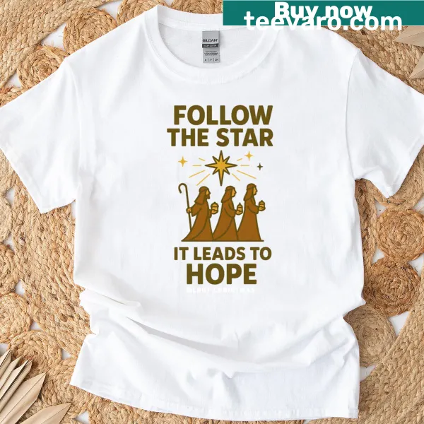 Christmas T-shirt featuring a nativity design with a guiding star
