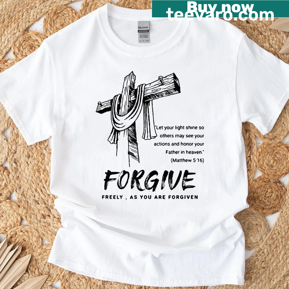 T-shirt with 'Forgive' cross design — on a men's t-shirt