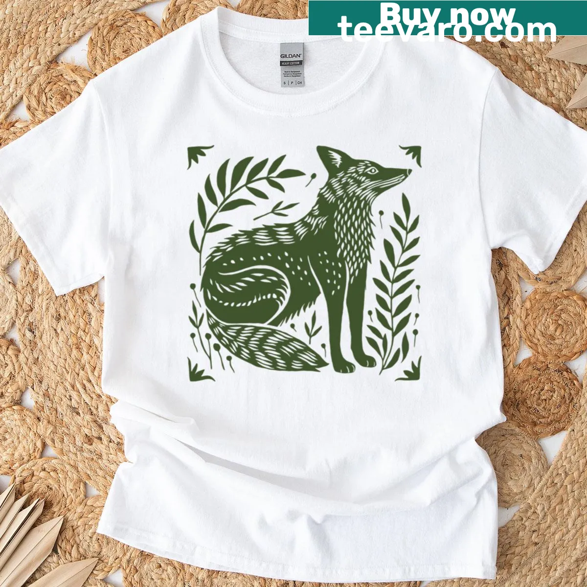 Fennec fox linocut folk art design on a vintage-style t-shirt — on a men's t-shirt
