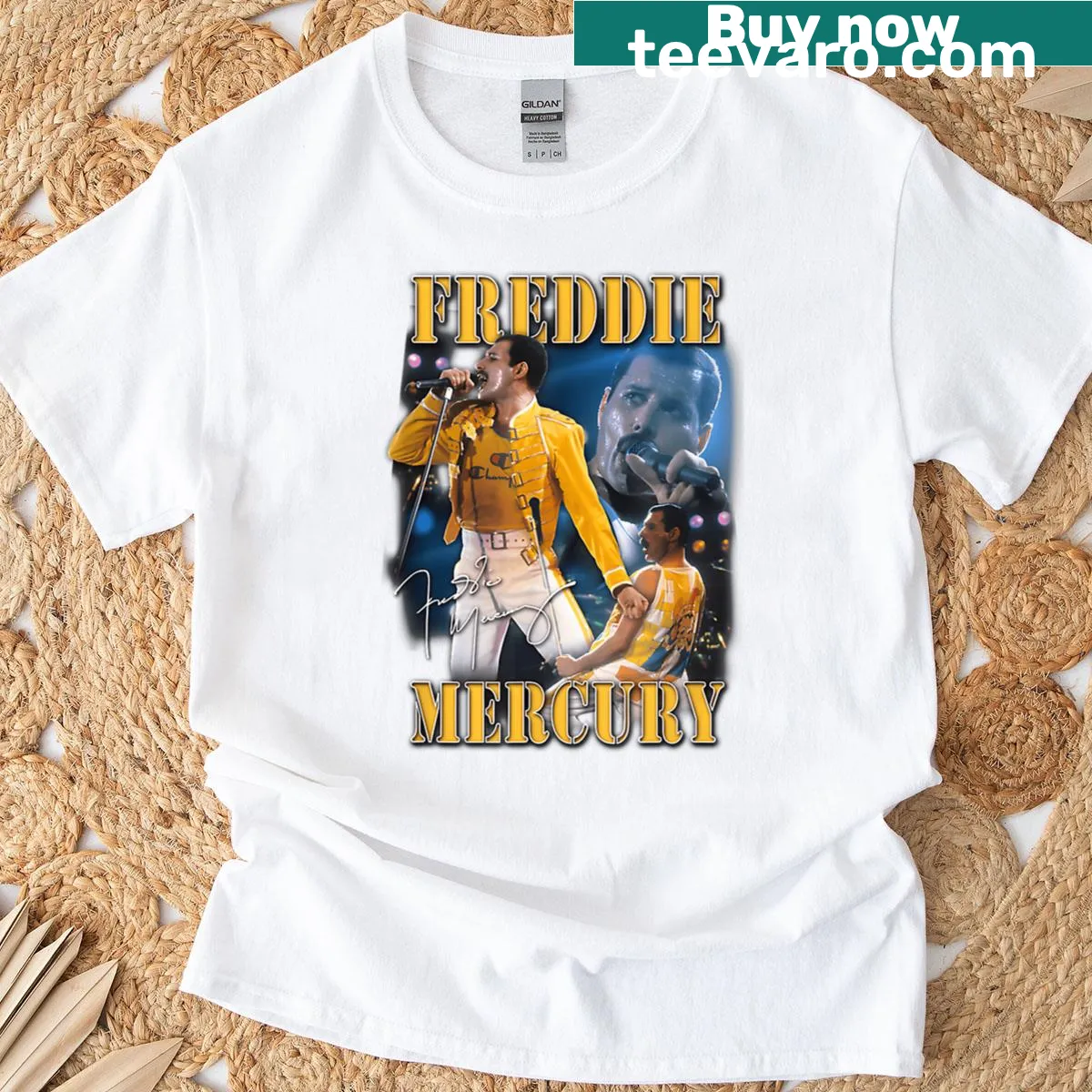 Official homage t-shirt featuring Freddie Mercury live graphic — on a men's t-shirt
