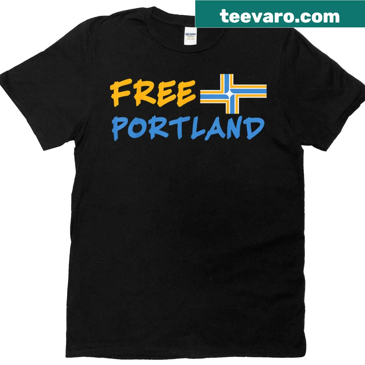 T-shirt with 'Free Portland' text design — on a men's t-shirt