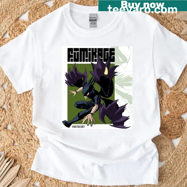 Illustrated T-shirt of Fumikage Tokoyami with mystic shadow design