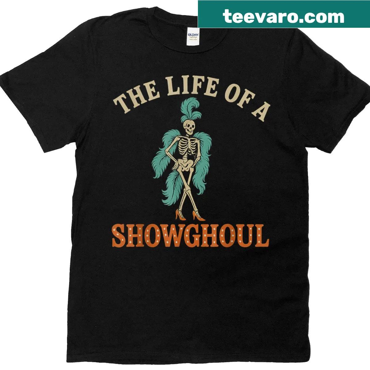 Cartoon Boo Ghost t-shirt with funny text about being a showghoul — on a men's t-shirt