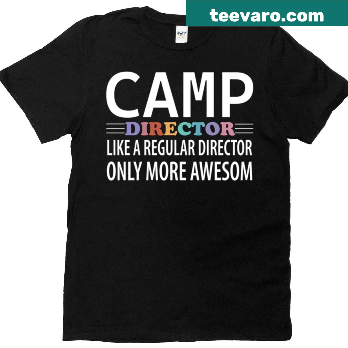 Humorous Camp Director t-shirt featuring witty camp slogans — on a men's t-shirt