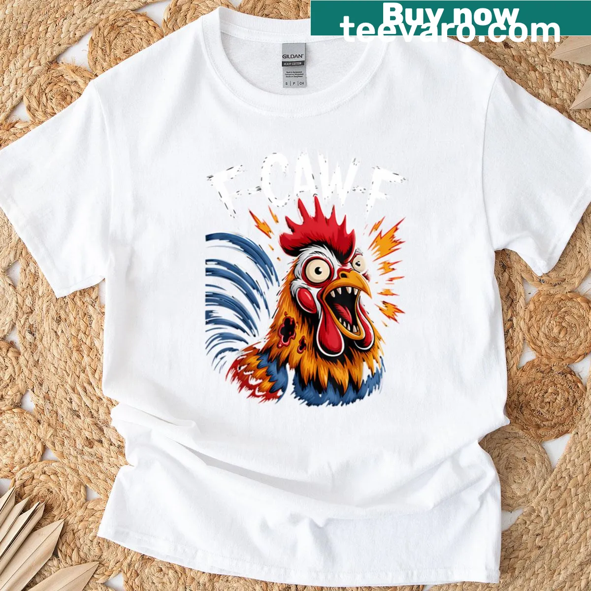Funny zombie rooster t-shirt with Halloween theme and humorous design — on a men's t-shirt