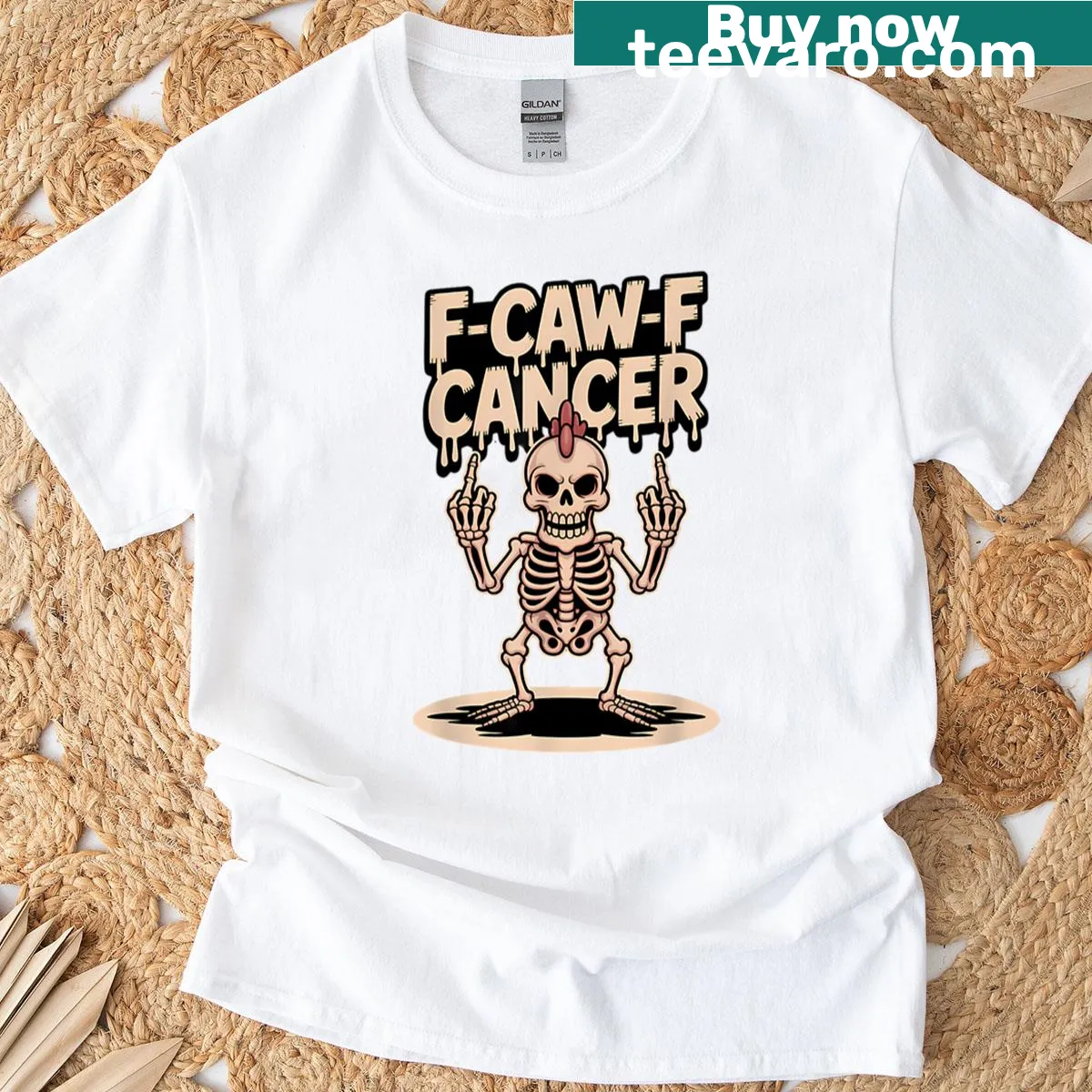 Chicken skeleton with funny slogan for Halloween T-shirt — on a men's t-shirt