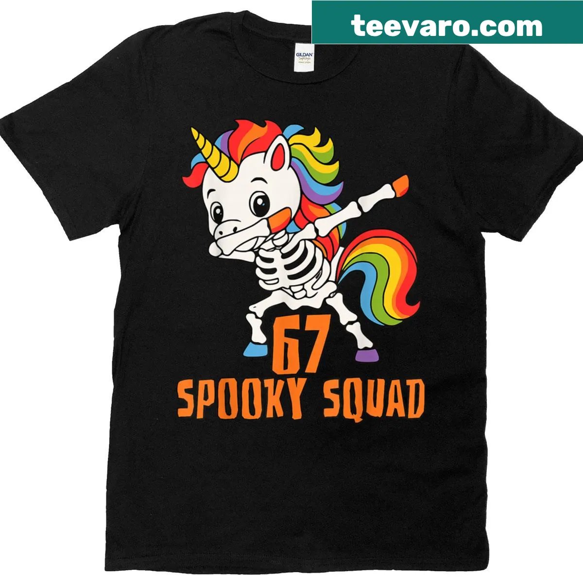 Cartoon dabbing unicorn design for Halloween t-shirt — on a men's t-shirt