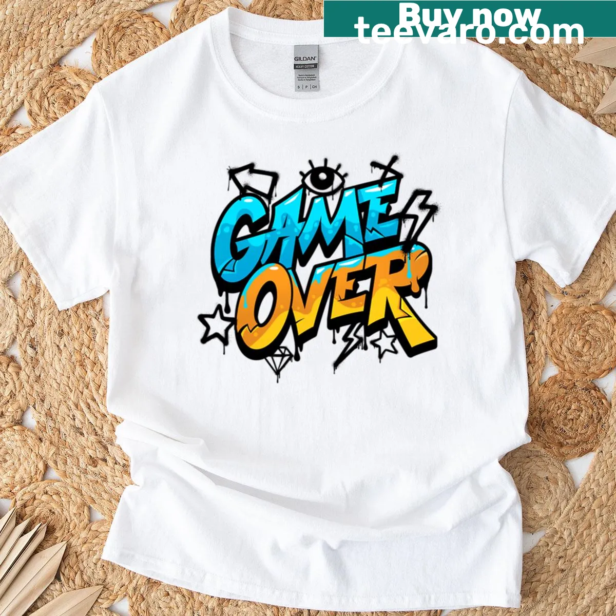 Retro typography design with 'Game Over' text on a t-shirt — on a men's t-shirt