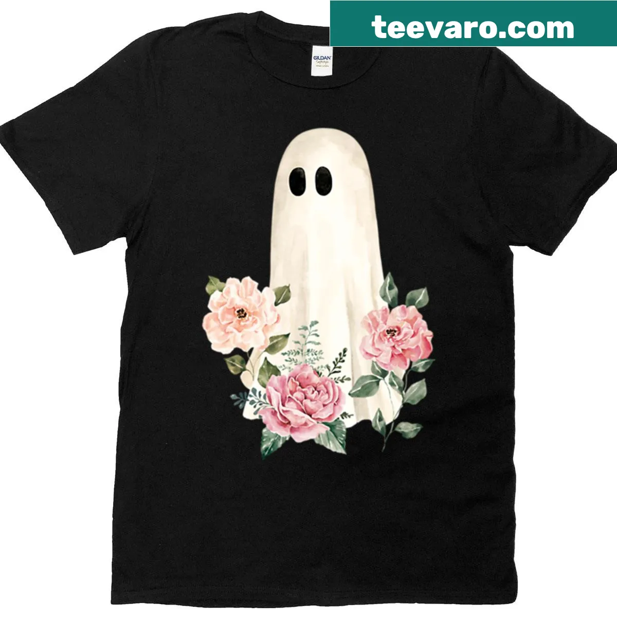 Elegant t-shirt with ghostly floral design featuring moody roses — on a men's t-shirt