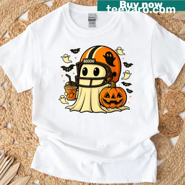 T-shirt featuring a ghost ready for football and Halloween