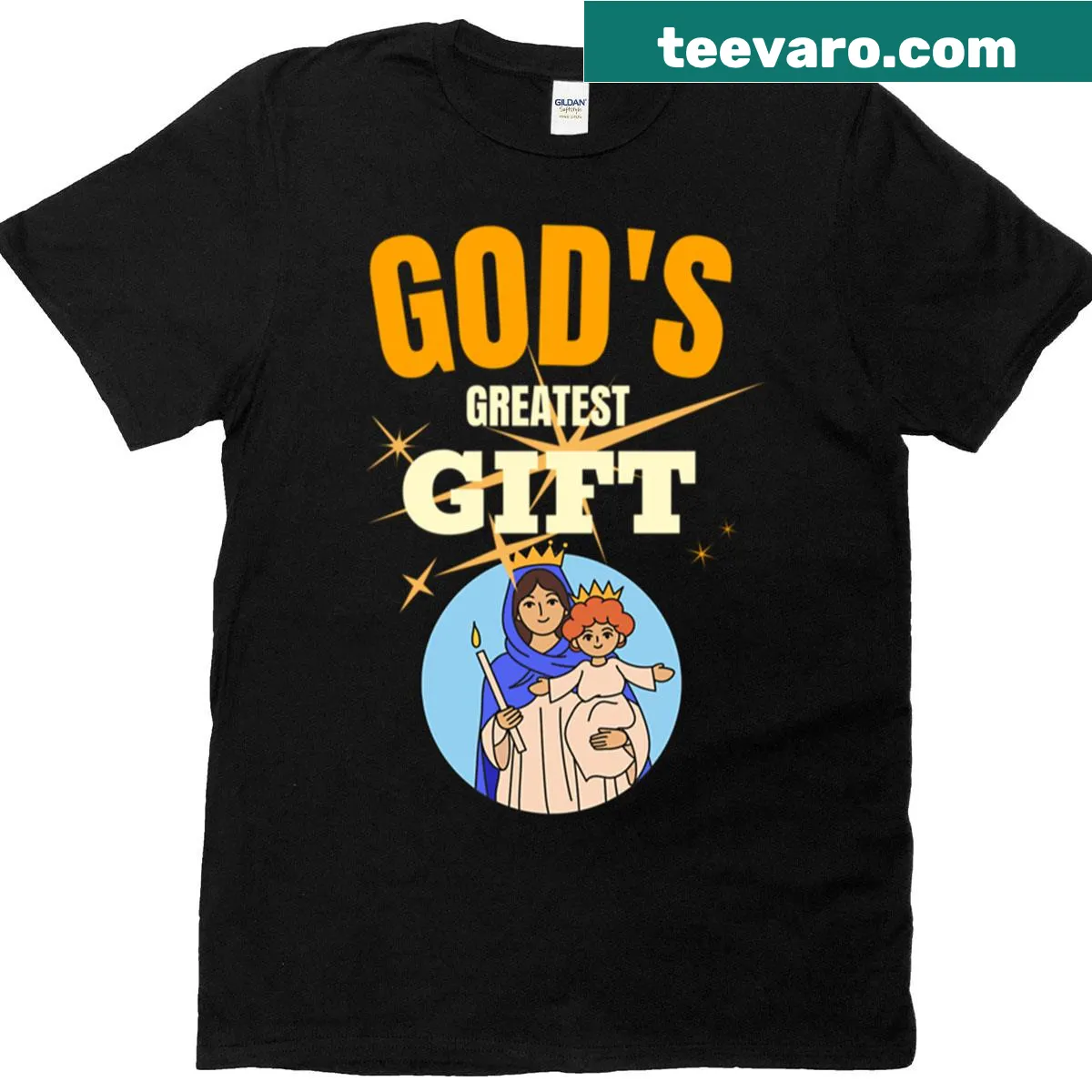 Nativity scene design with 'God's Greatest Gift' text — on a men's t-shirt