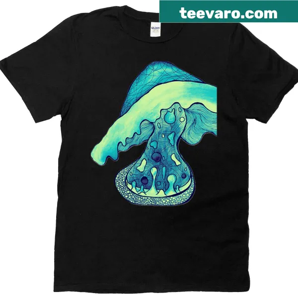 Cartoon design of a blue gooey character on a t-shirt