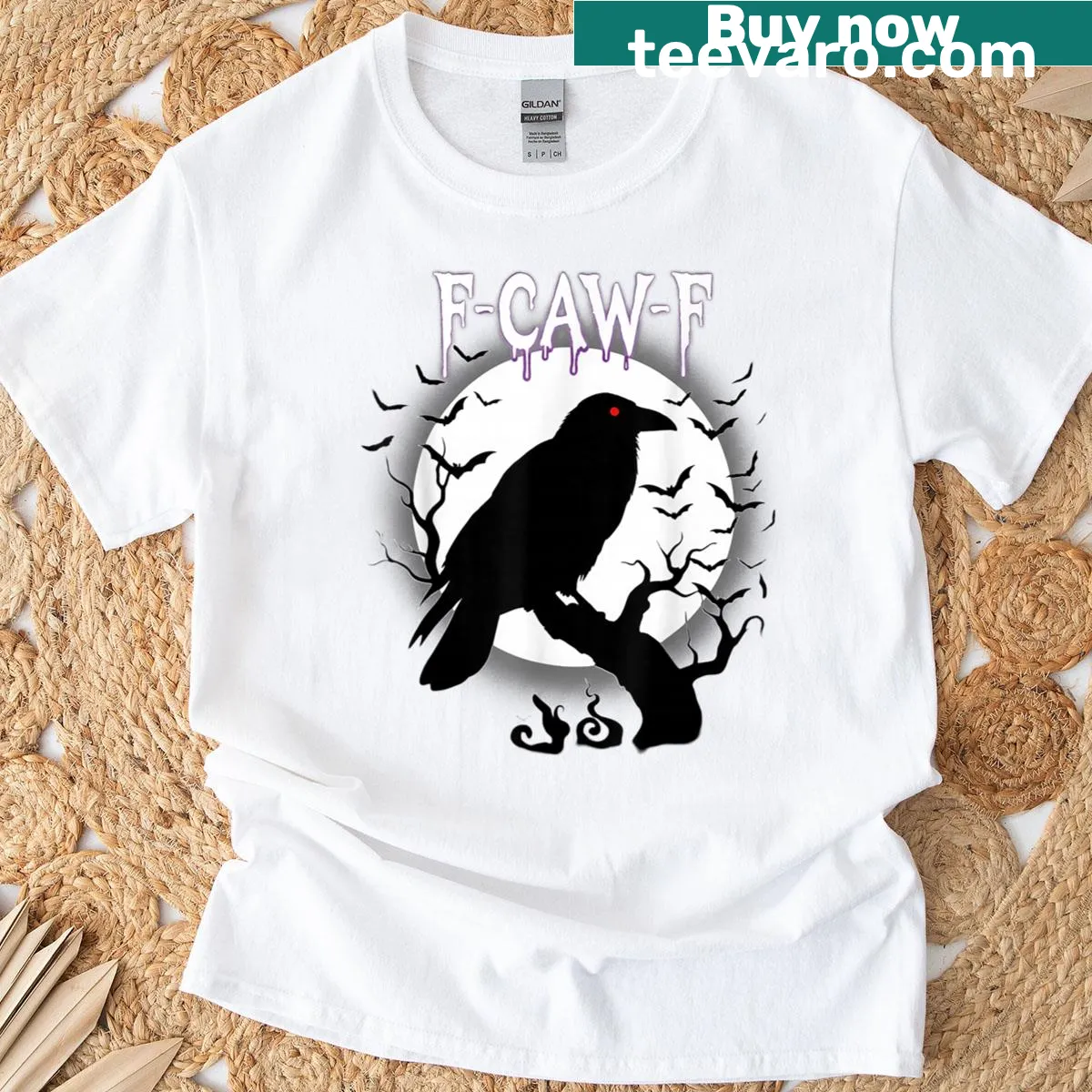 Gothic T-shirt with raven graphic and edgy Halloween phrase — on a men's t-shirt