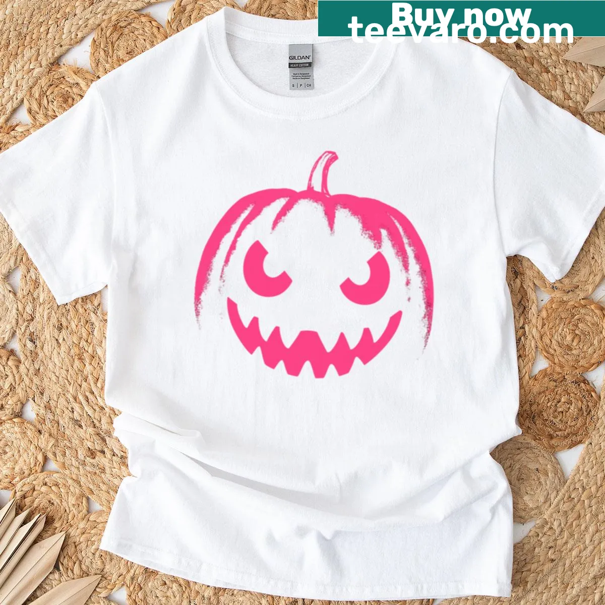 Halloween t-shirt with a playful jack-o'-lantern graphic — on a men's t-shirt