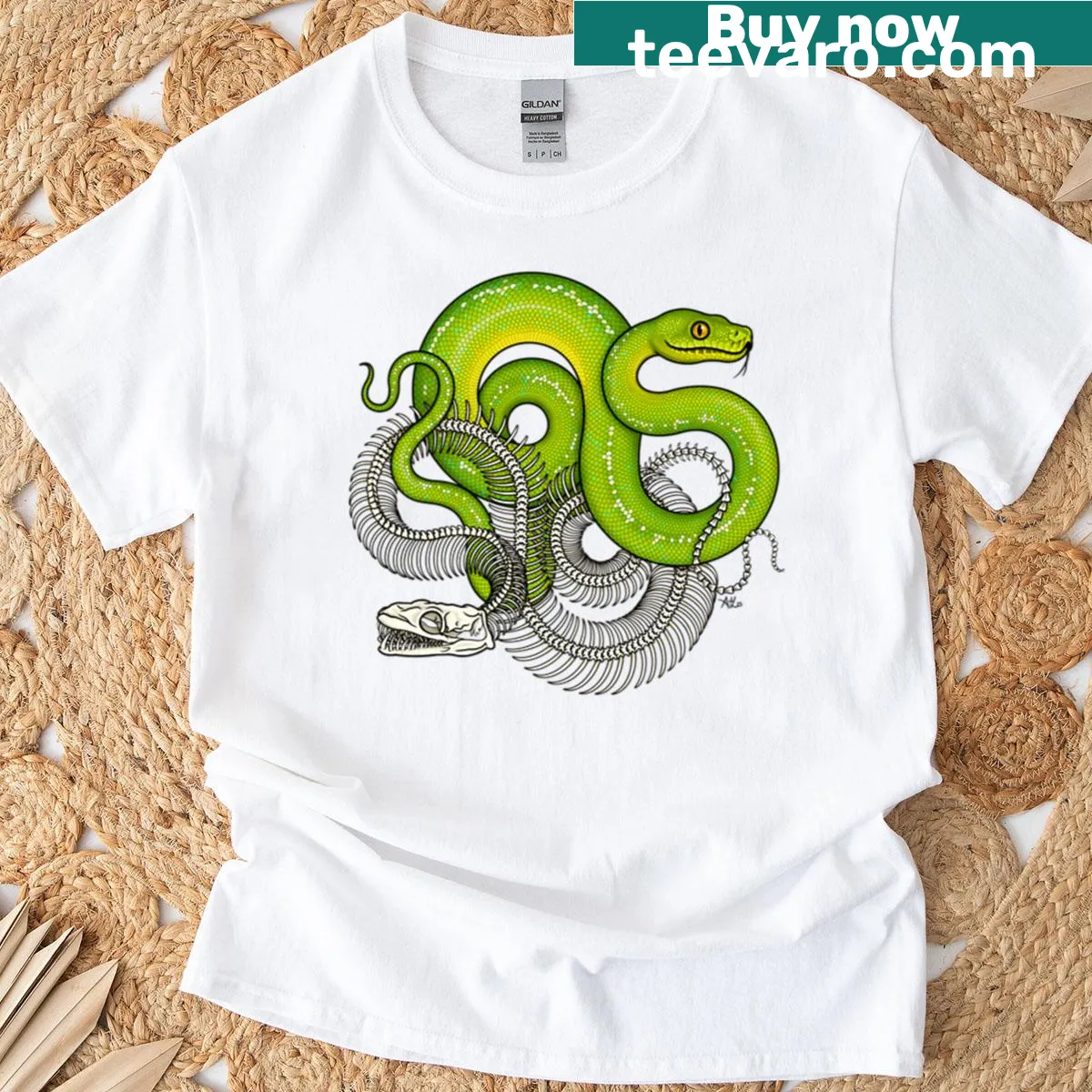 Oversized T-shirt featuring a realistic illustration of a Green Python — on a men's t-shirt