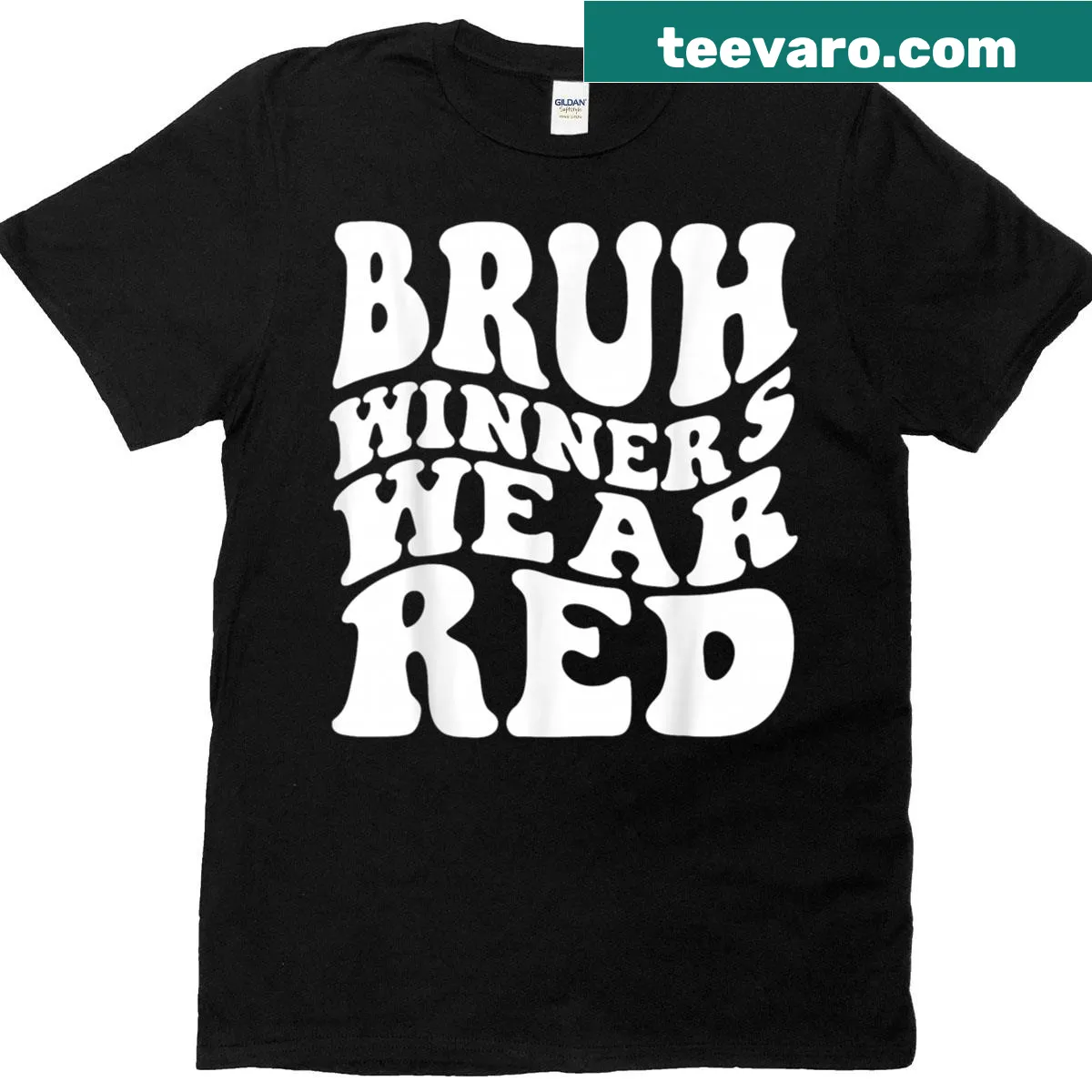 Team spirit t-shirt with text 'Winners Wear Red' — on a men's t-shirt