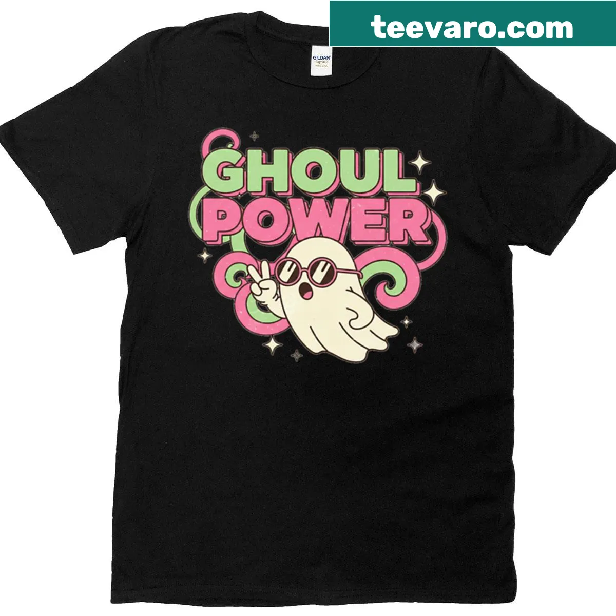 Retro ghost design boxy t-shirt with playful Halloween theme — on a men's t-shirt