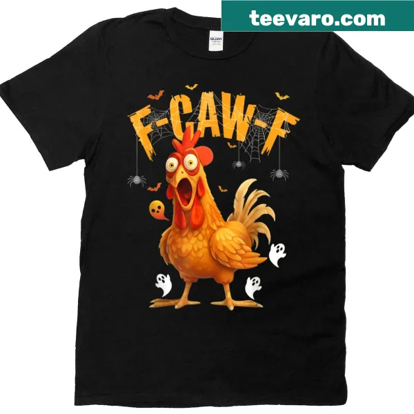 Funny Halloween T-shirt with ghost chicken and F-caw-f text