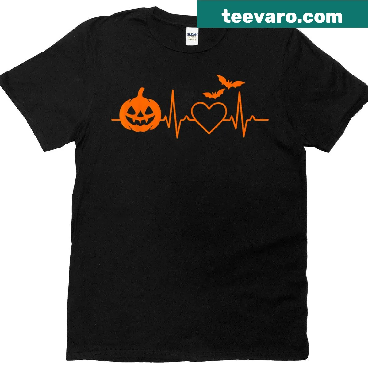 Nurse t-shirt with Halloween heartbeat pumpkin and bat design — on a men's t-shirt