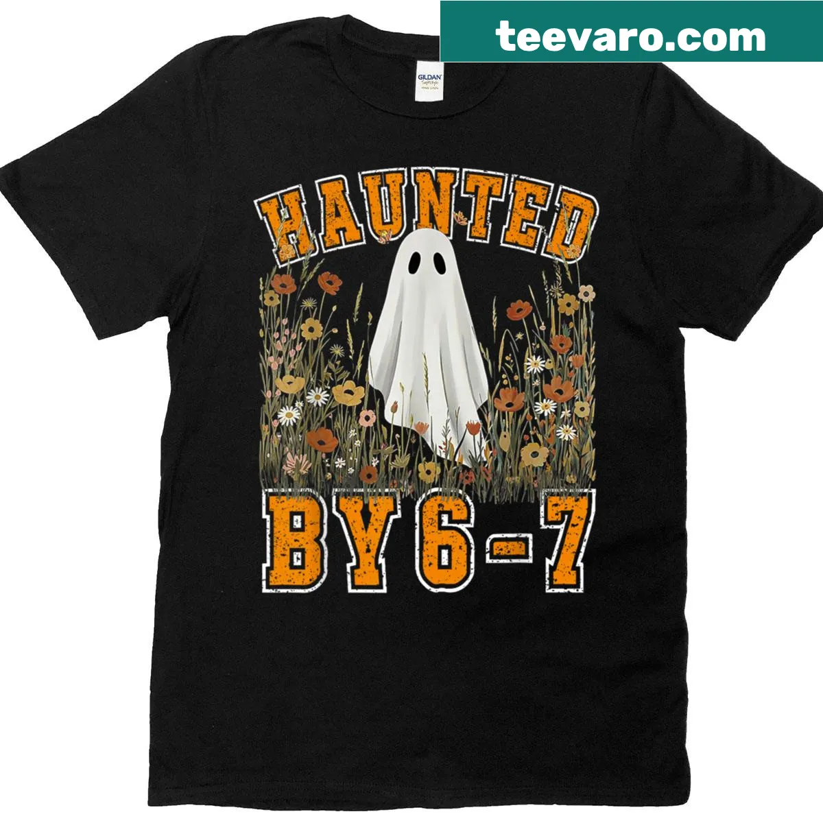 Ghost and floral design on Halloween T-shirt — on a men's t-shirt