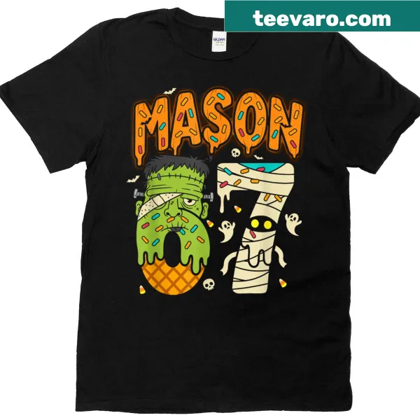 Cartoon ice cream dripping with Halloween elements design t-shirt