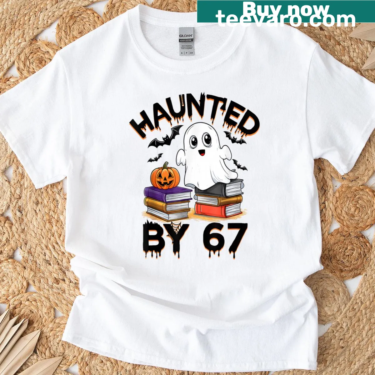Funny Halloween teacher t-shirt with ghost and pumpkin design — on a men's t-shirt