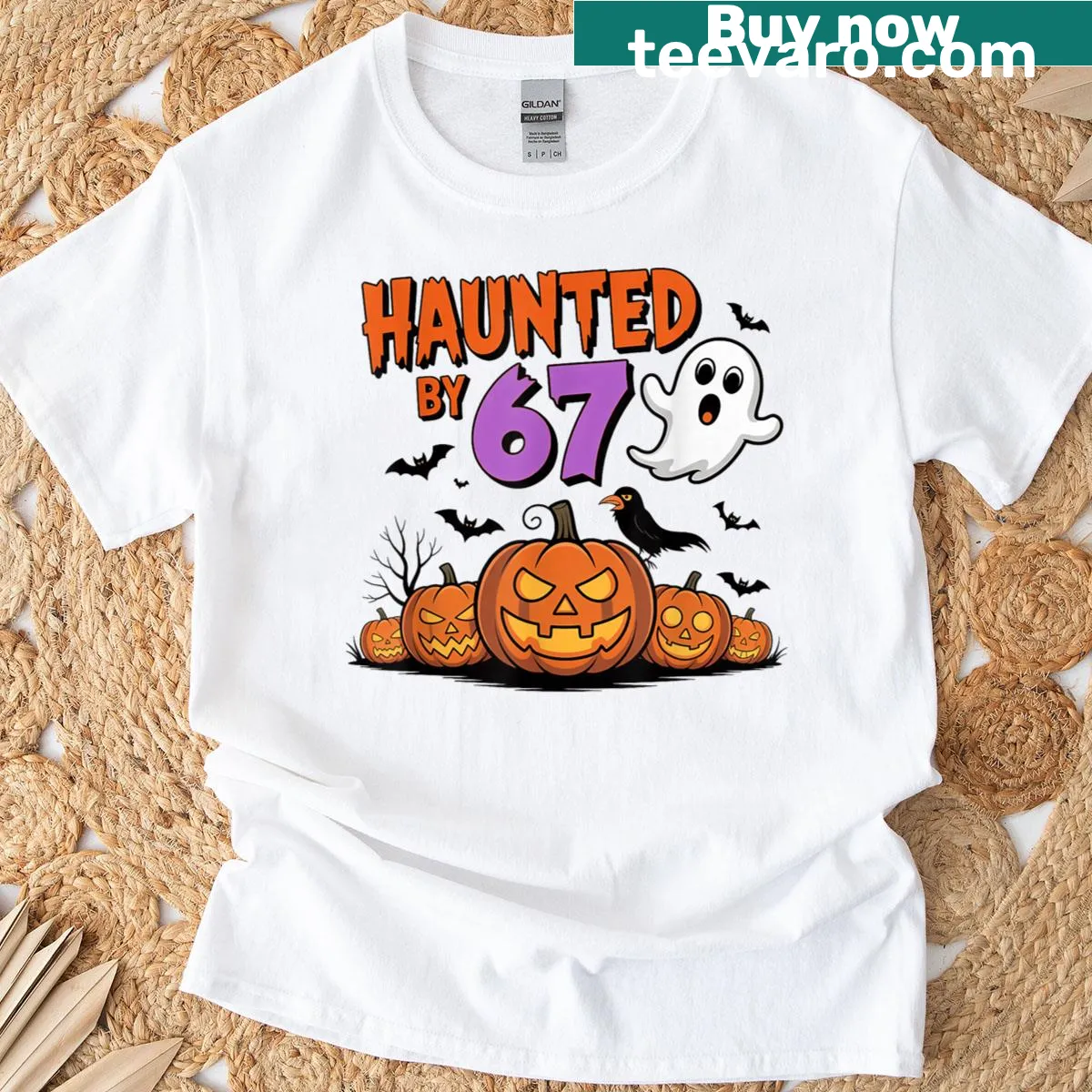 Funny Halloween T-shirt with ghosts and pumpkins design — on a men's t-shirt