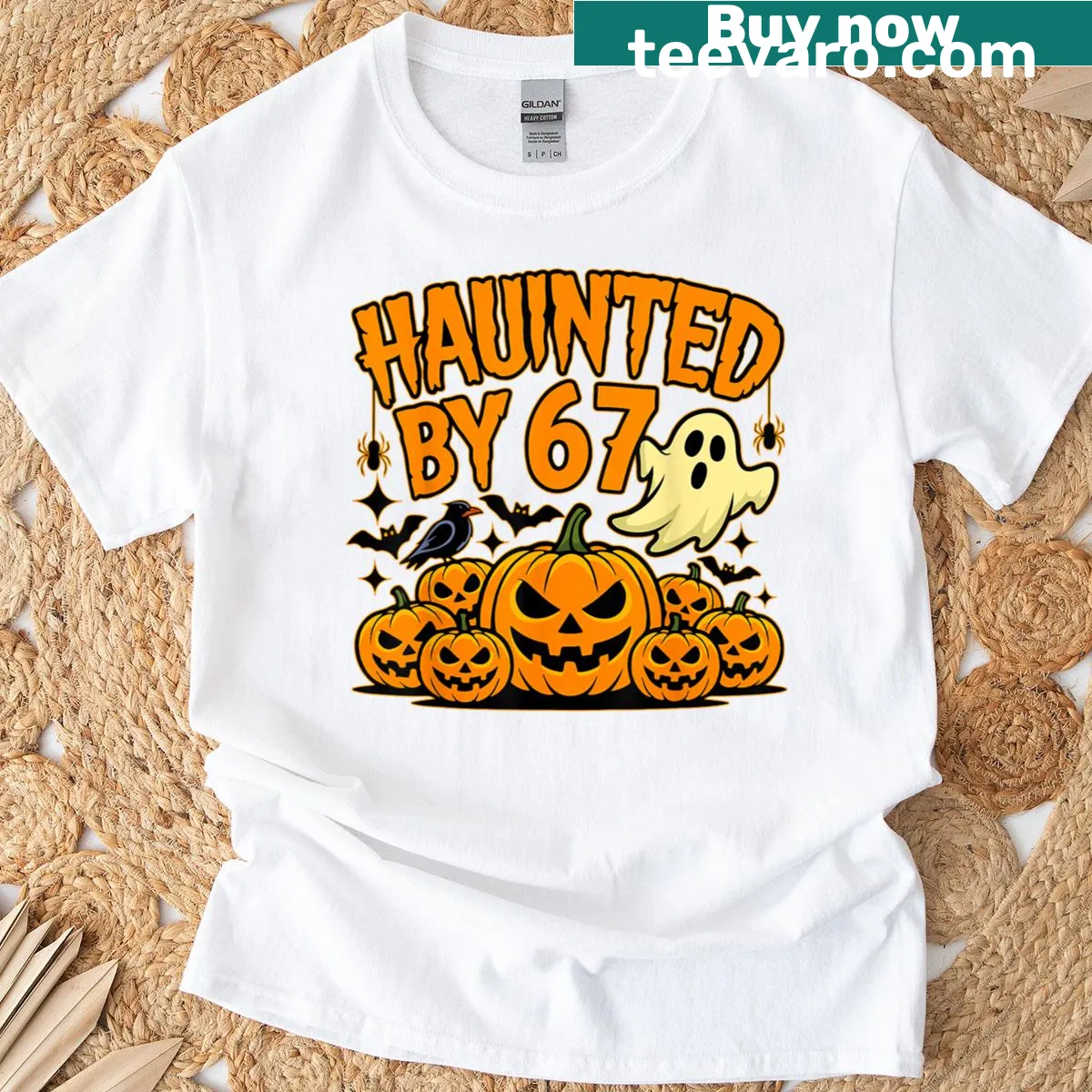 Funny Halloween shirt with ghost and pumpkin graphics — on a men's t-shirt