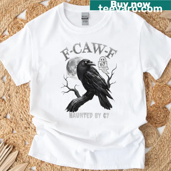 Gothic t-shirt with a raven and 'Haunted By 67' text