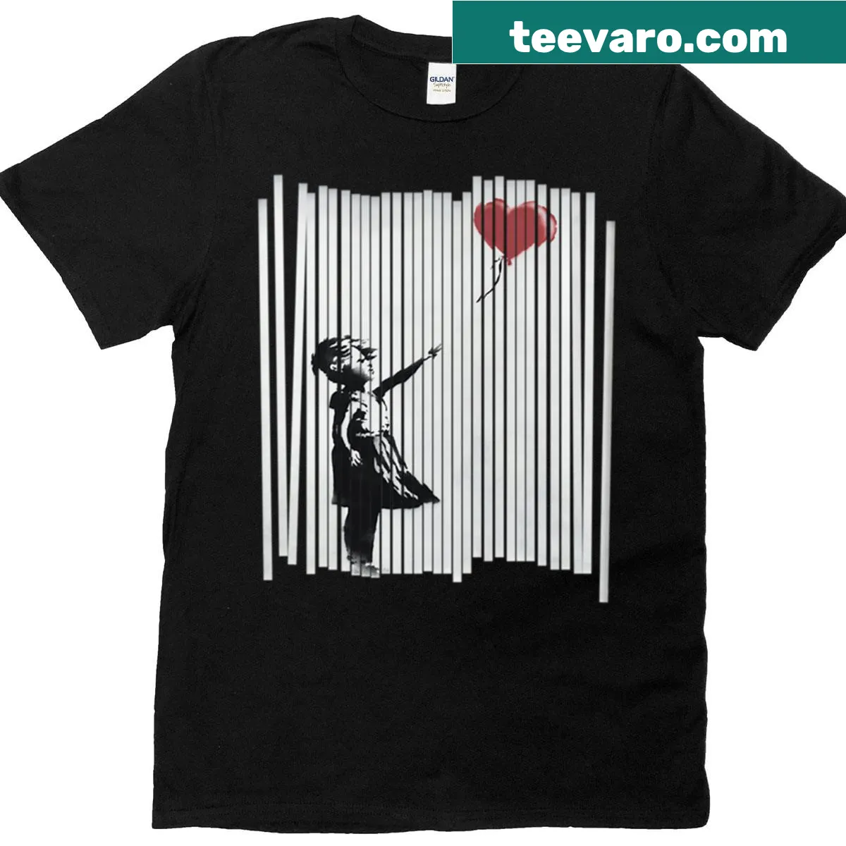 Banksy-inspired t-shirt with distressed Balloon Girl design — on a men's t-shirt