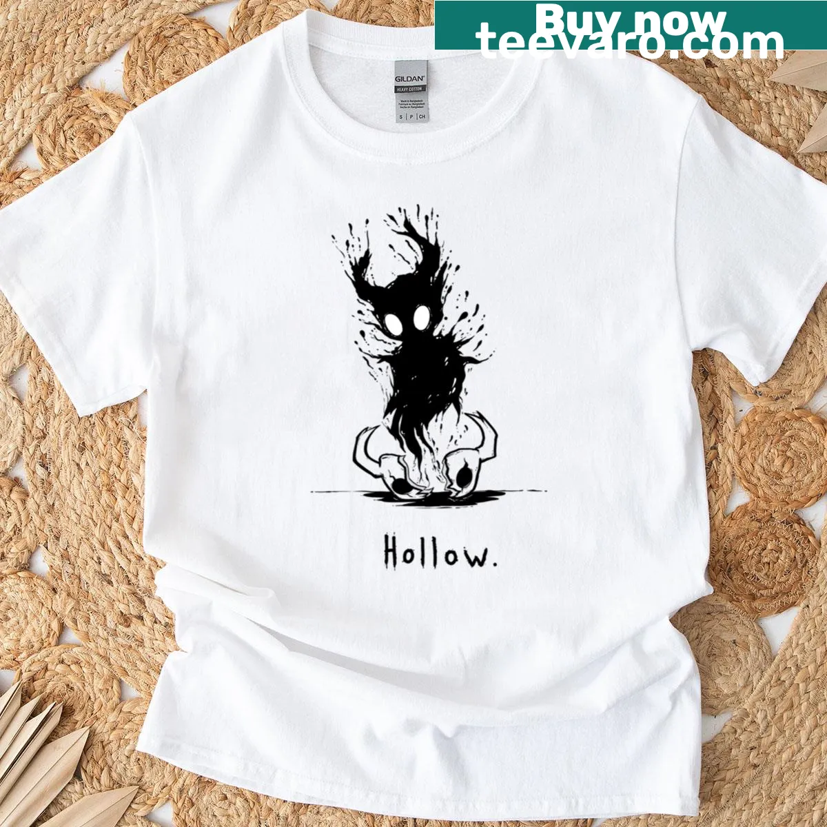 Oversized t-shirt featuring the Hollow Knight character in a mysterious void — on a men's t-shirt