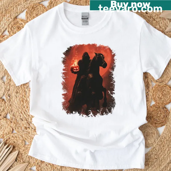 Vintage Halloween t-shirt with hooded rider and pumpkin graphic