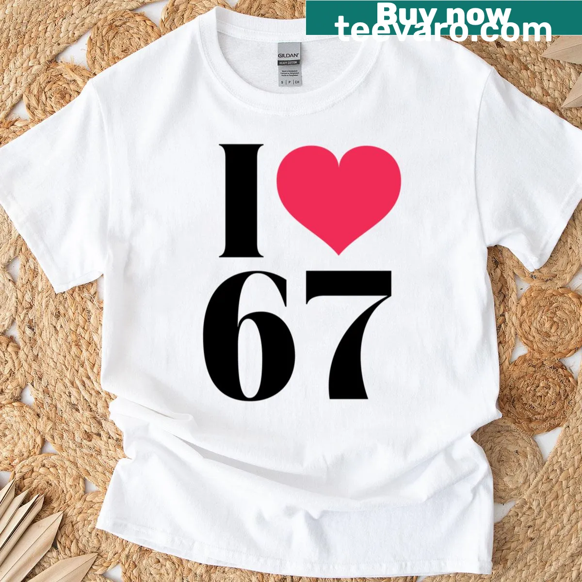 Retro vintage tee with the number 67 design — on a men's t-shirt