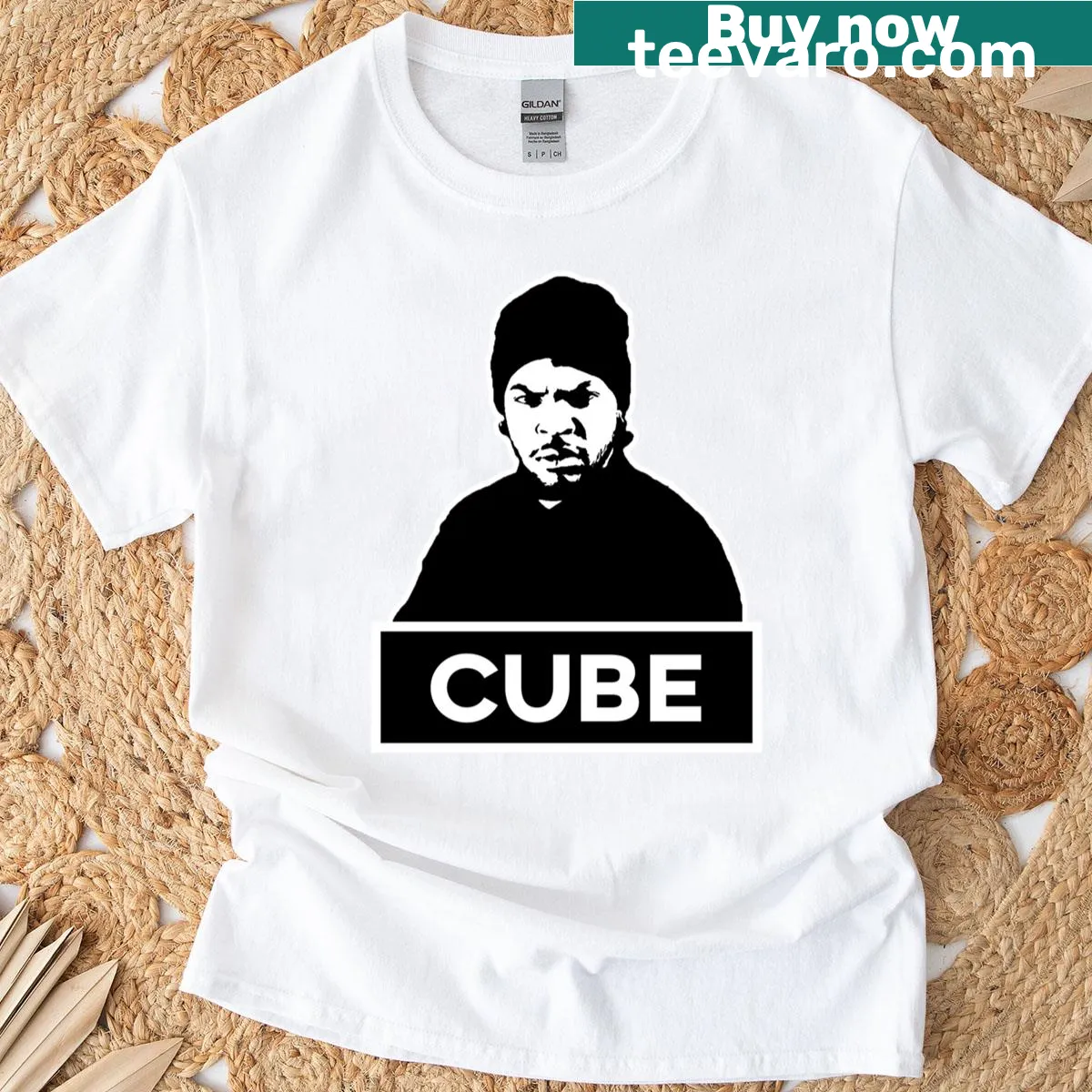 Black t-shirt featuring Ice Cube graphic — on a men's t-shirt