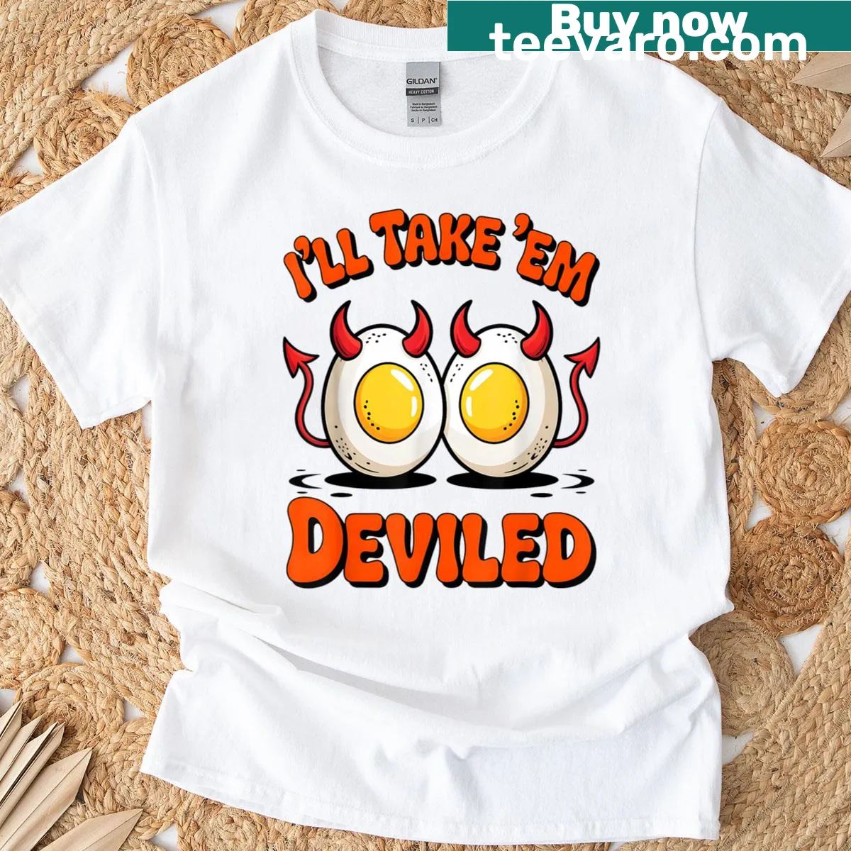 Funny Thanksgiving T-shirt with the text 'I'll Take Em Deviled' — on a men's t-shirt