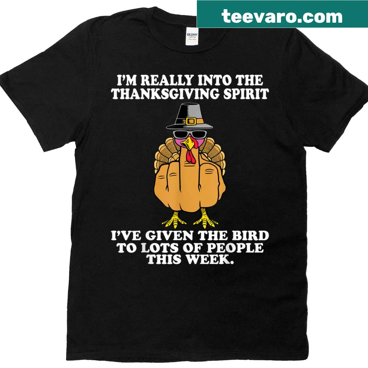 Graphic shirt featuring a turkey and the phrase about giving the bird — on a men's t-shirt
