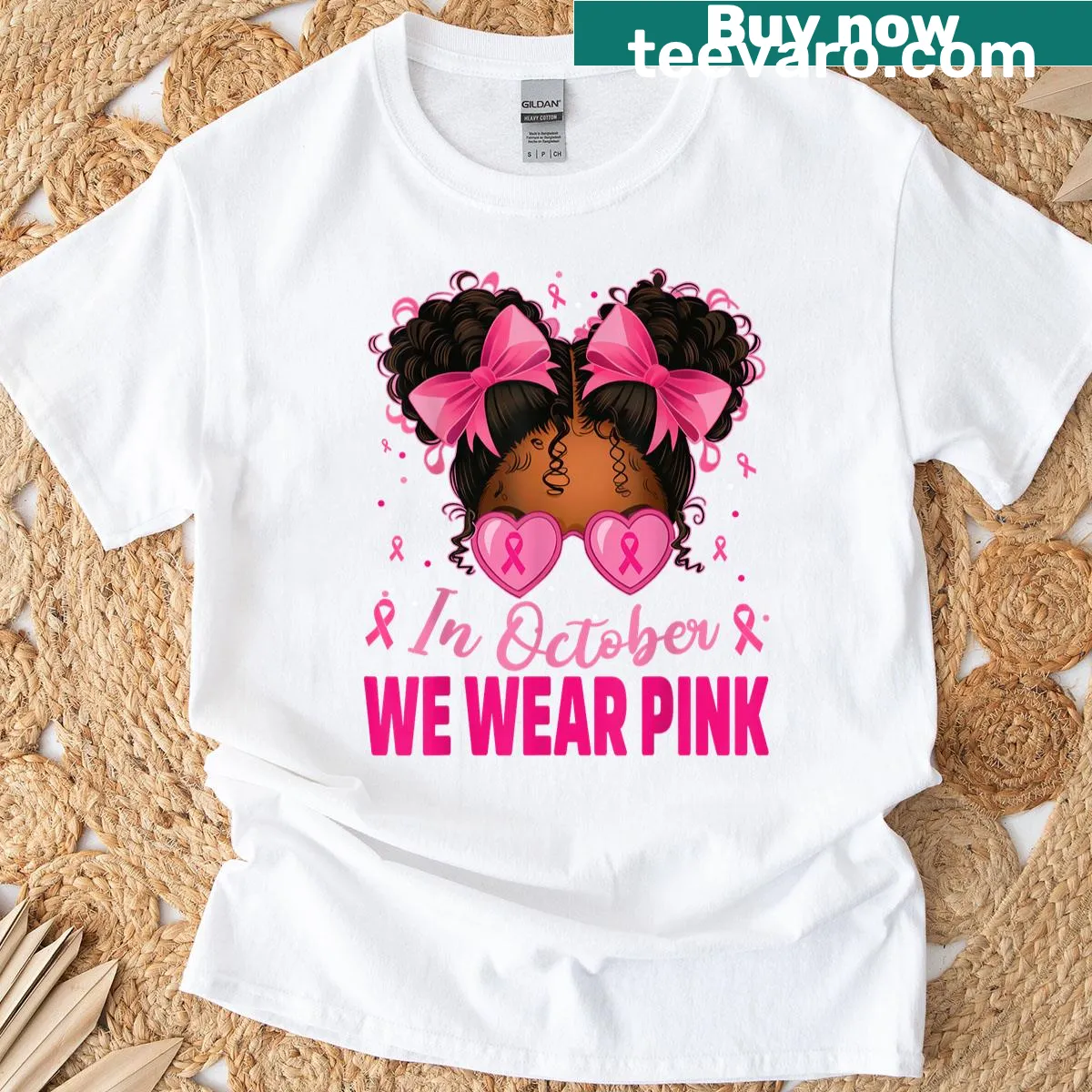 Toddler t-shirt showing afro girls promoting breast cancer awareness — on a men's t-shirt