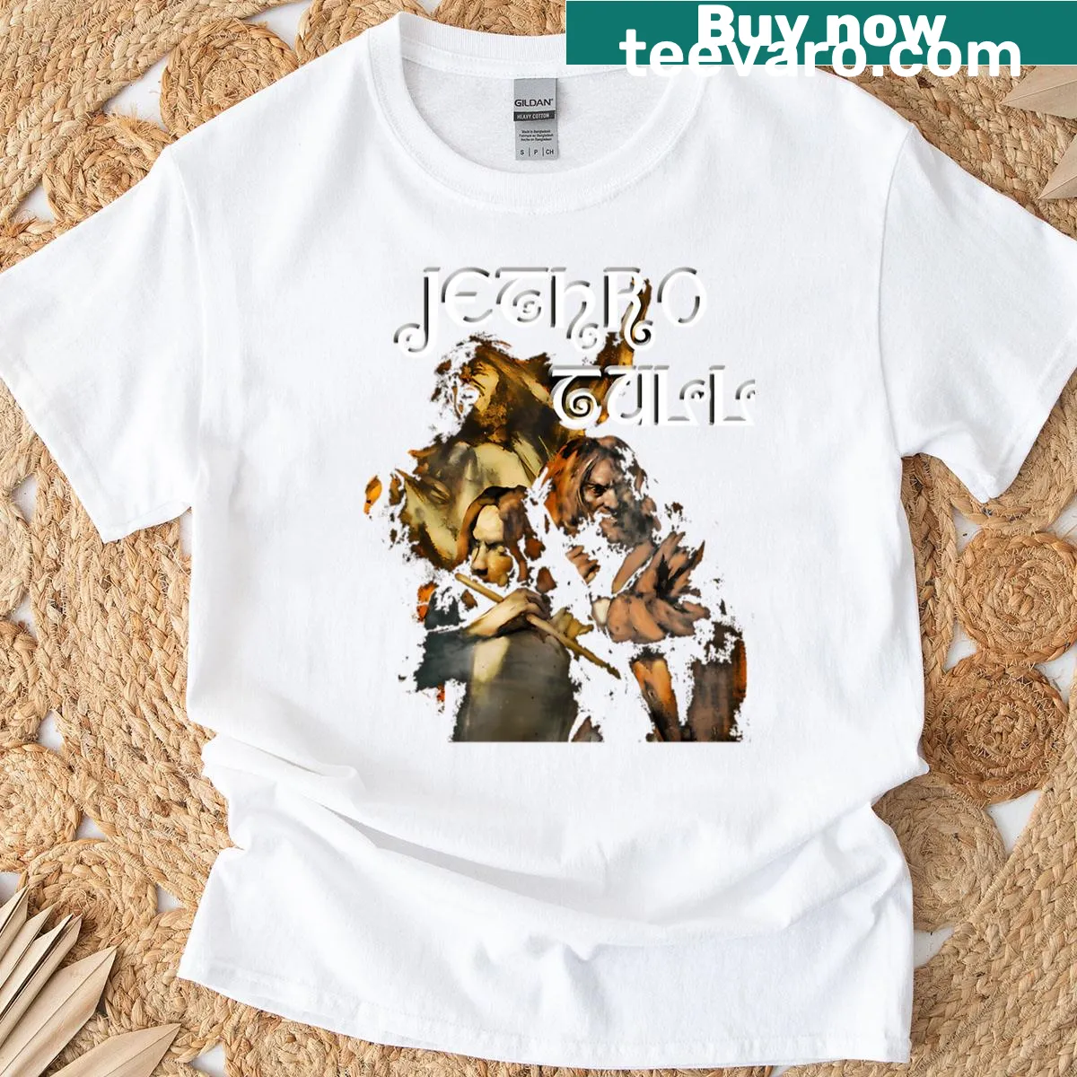 Rock music-themed Jethro T-shirt with nostalgic graphic — on a men's t-shirt