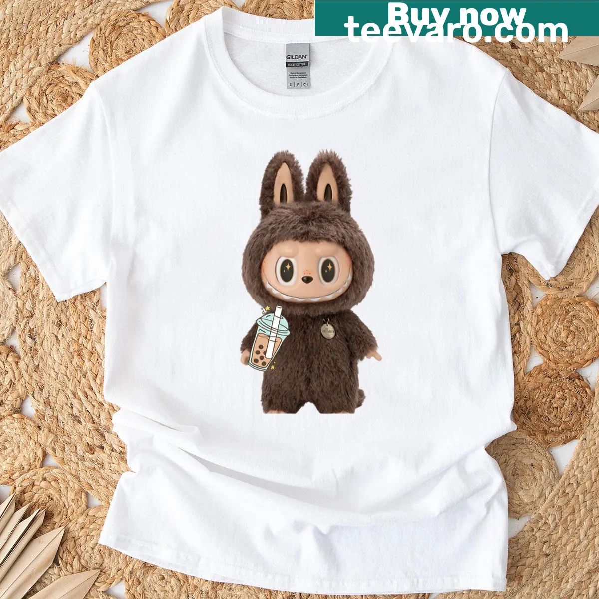 Playful t-shirt featuring Labubu Boba design — on a men's t-shirt