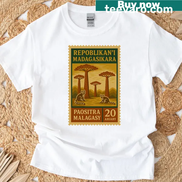 Illustrative Madagascar Baobab Trees and Lemurs T-shirt for nature lovers