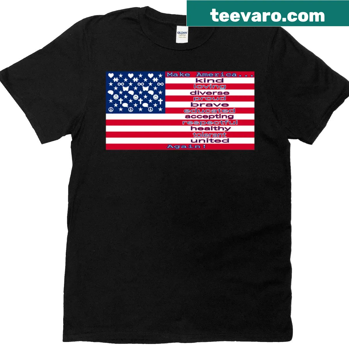 Playful oversized T-shirt with humorous patriotic message — on a men's t-shirt