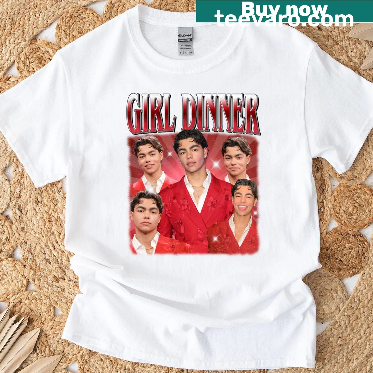 Typography t-shirt with the phrase 'Girl Dinner' — on a men's t-shirt