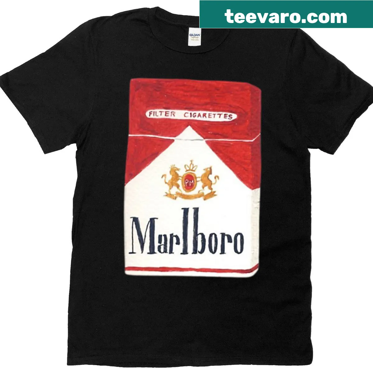 Vintage Marlboro pack graphic on a t-shirt — on a men's t-shirt