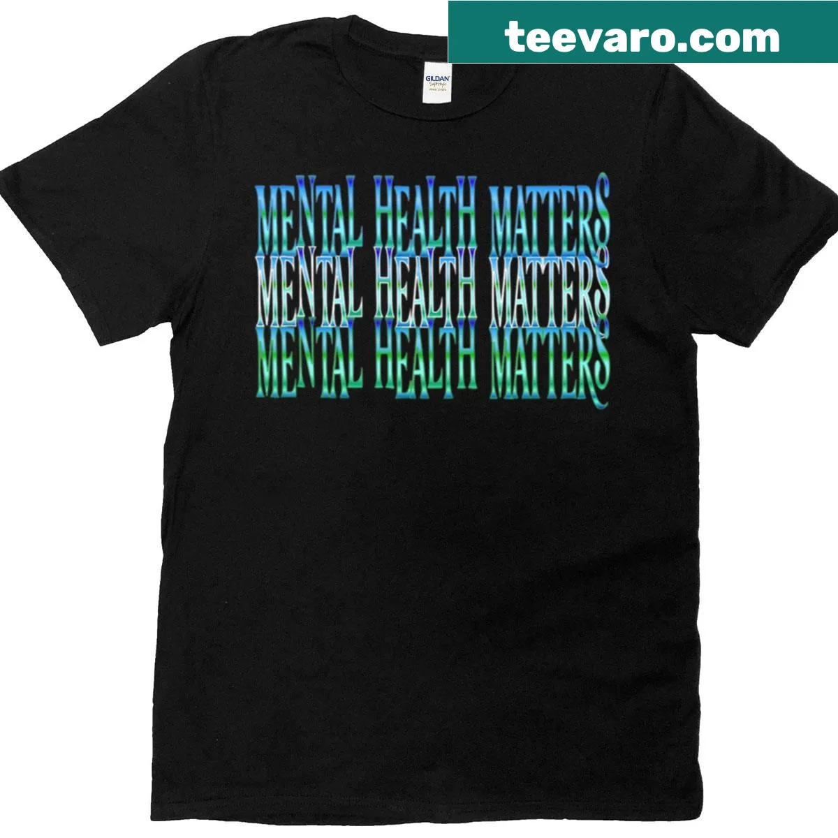 Text based T-shirt with the phrase Mental Health Matters. — on a men's t-shirt