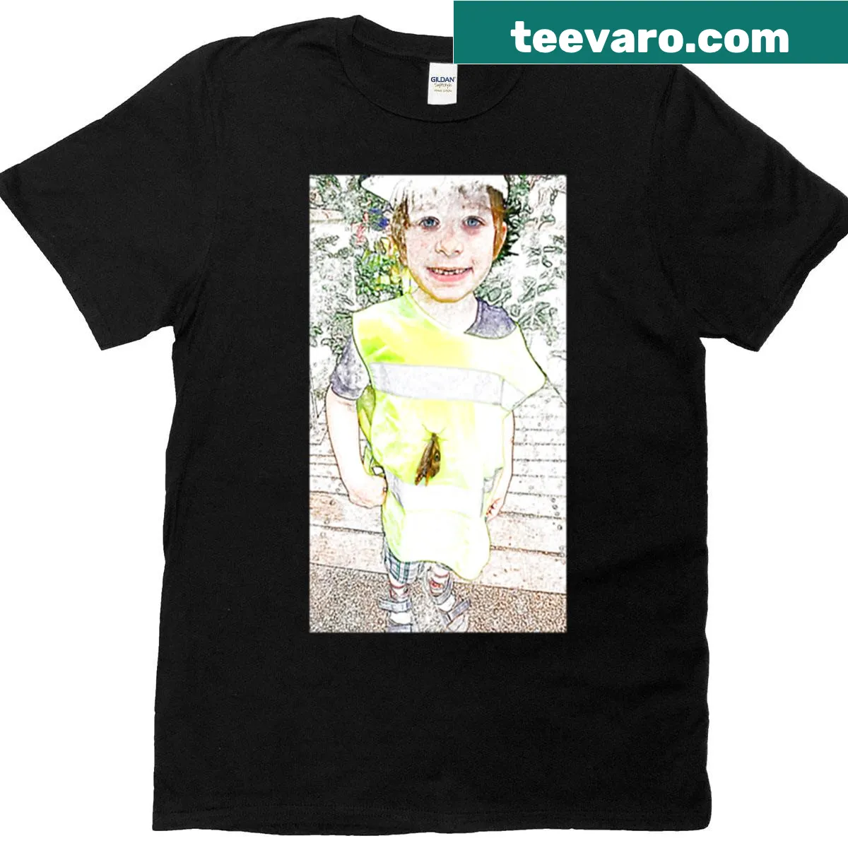Illustrated oversized t-shirt with a butterfly design for kids — on a men's t-shirt
