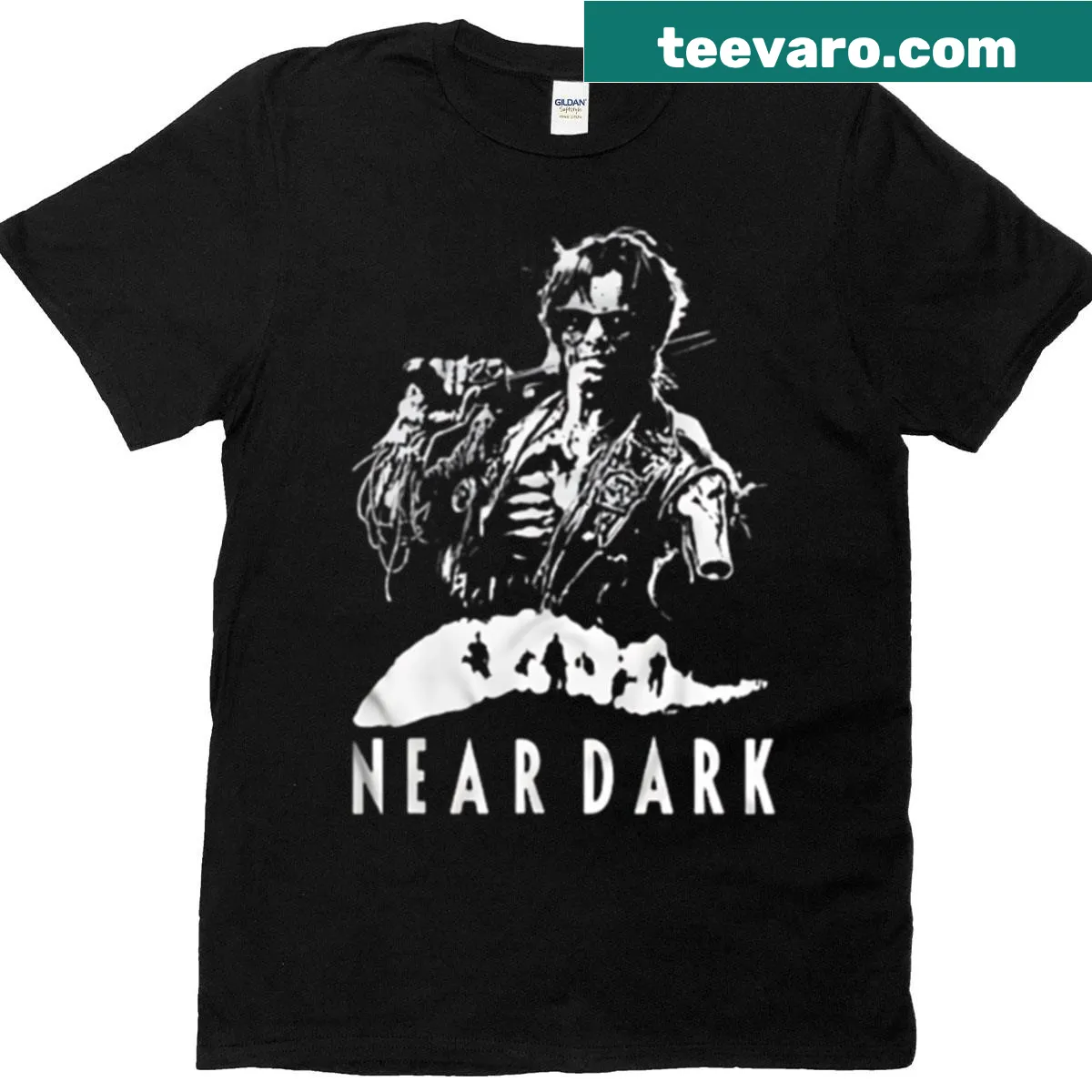 Vintage-style t-shirt featuring graphics from the cult classic 'Near Dark' — on a men's t-shirt