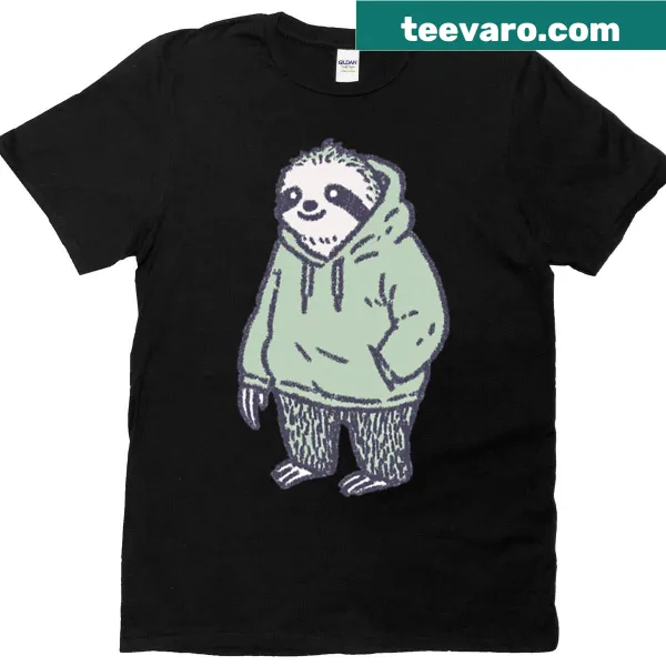 T-shirt featuring a cute cartoon sloth in a cozy illustration