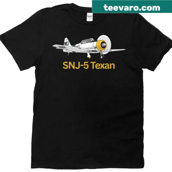 T-shirt featuring the North American SNJ-5 Texan WWII military airplane.