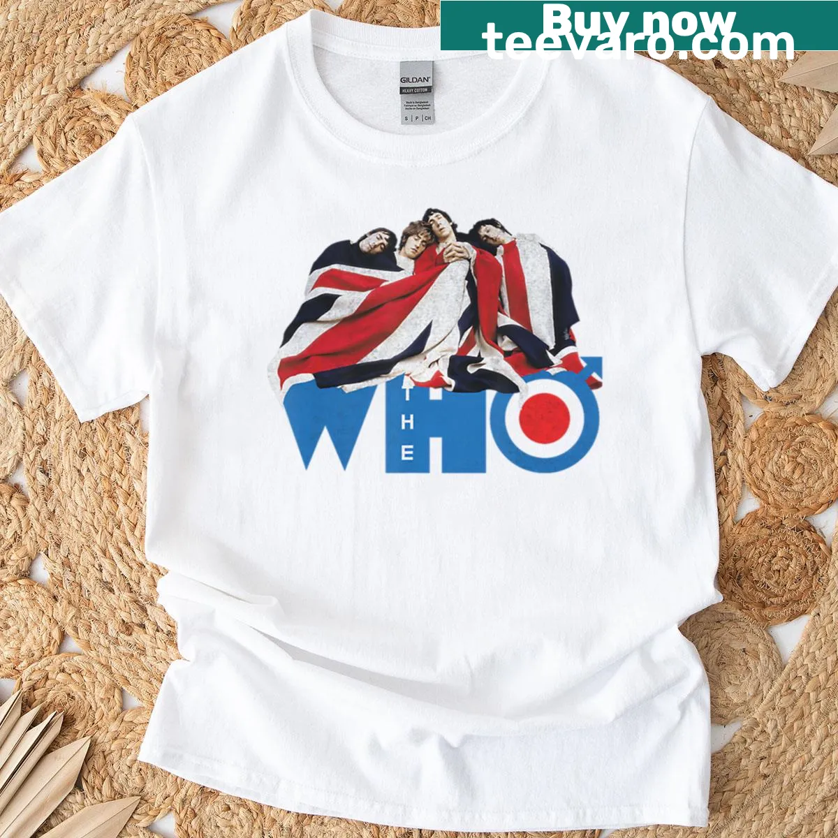 Iconic The Who emblem and flag graphic on T-shirt — on a men's t-shirt