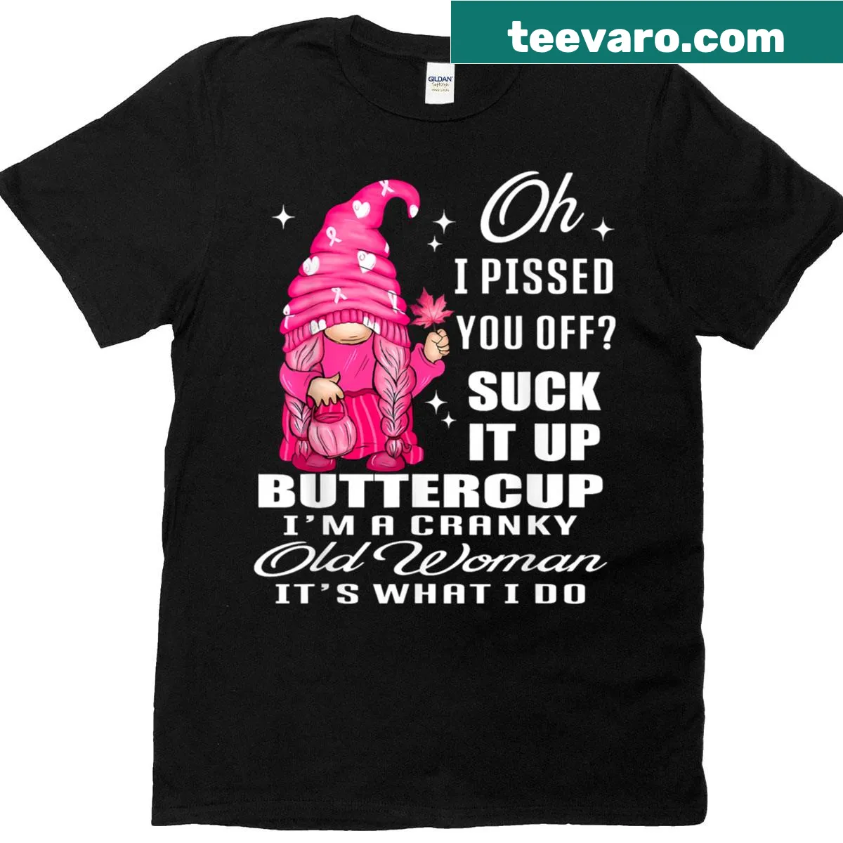 Cartoon gnome with a sassy quote on a t-shirt — on a men's t-shirt
